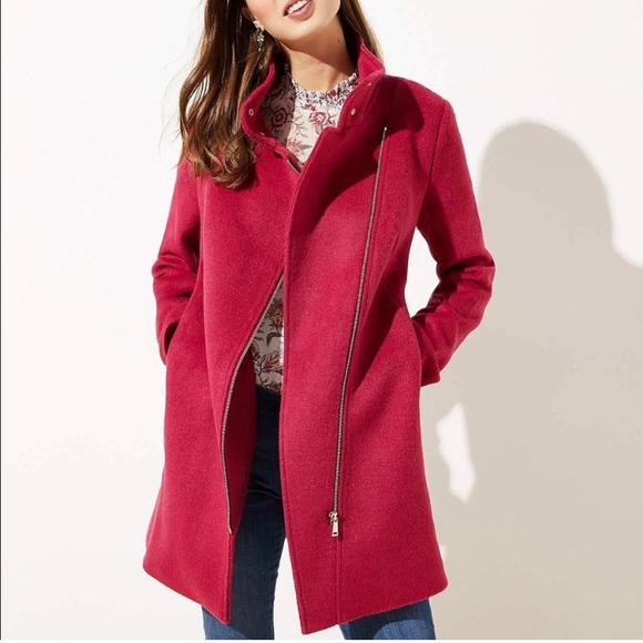 🎉HP🎉 Loft Wool Blend Moto Coat 💗 Raspberry - Picture 2 of 16